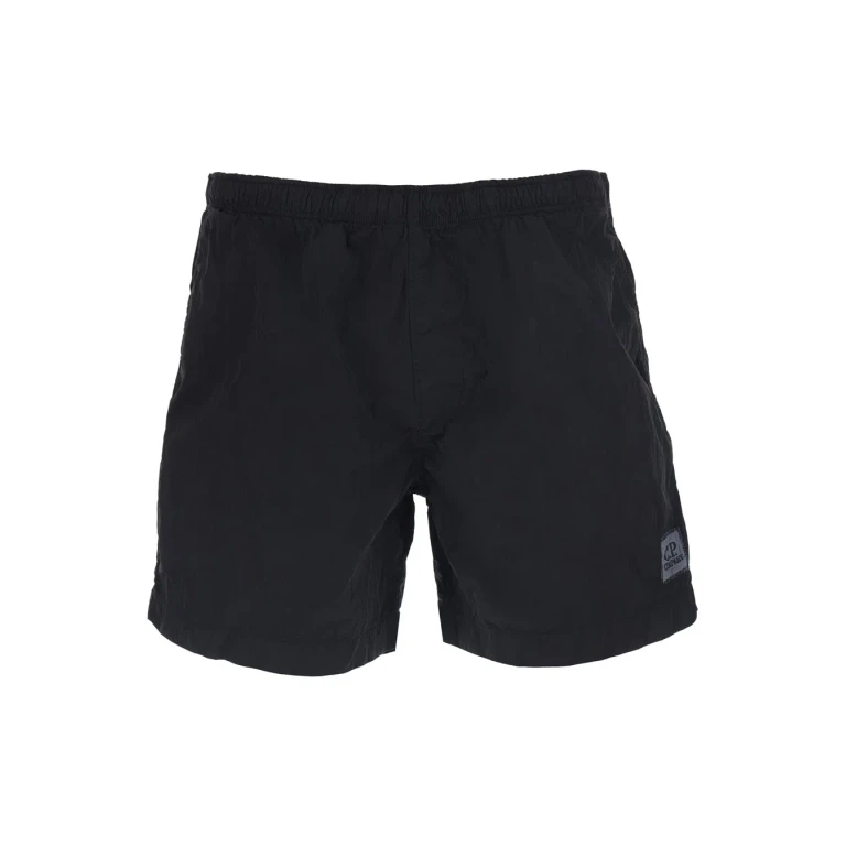 C. P. Company Black Swim Shorts With Logo On The Front In Tech Fabric Men