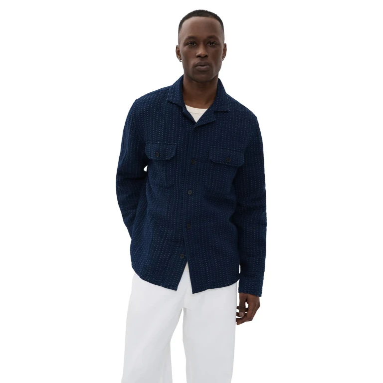 Billy Reid Pin Dot Dobby Two Pocket Overshirt Carbon Blue M