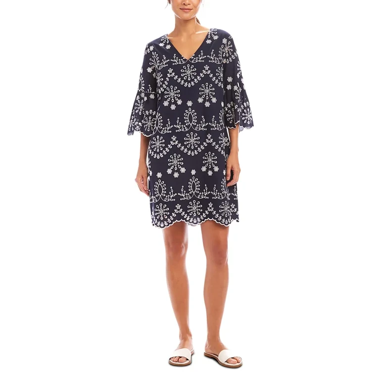 Karen Kane Flare Sleeve Embroidered Dress