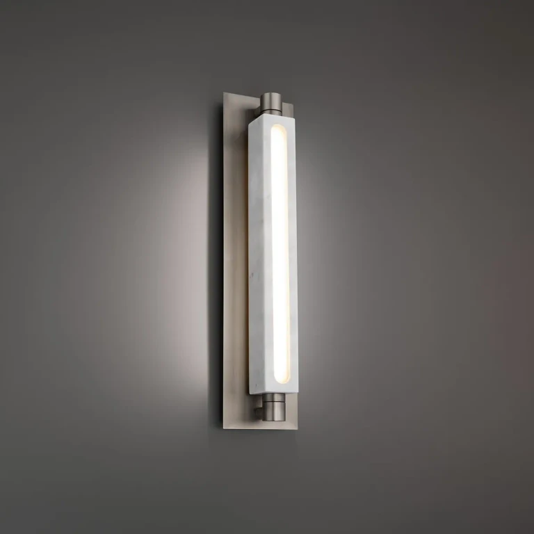 White Marble Brushed Nickel LED Wall Sconce from the Stanchion Collection