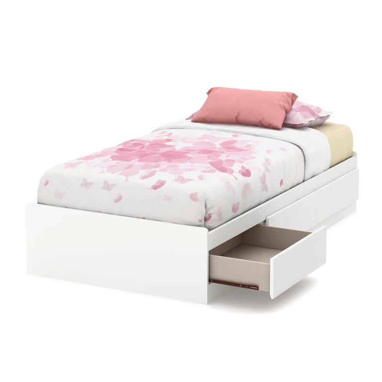 White Twin Mates Bed with 3 Drawers (39 Inch) - South Shore