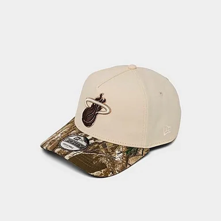 New Era Miami Heat NBA Camo 9FORTY A-Frame Snapback Hat in Chrome/Camo