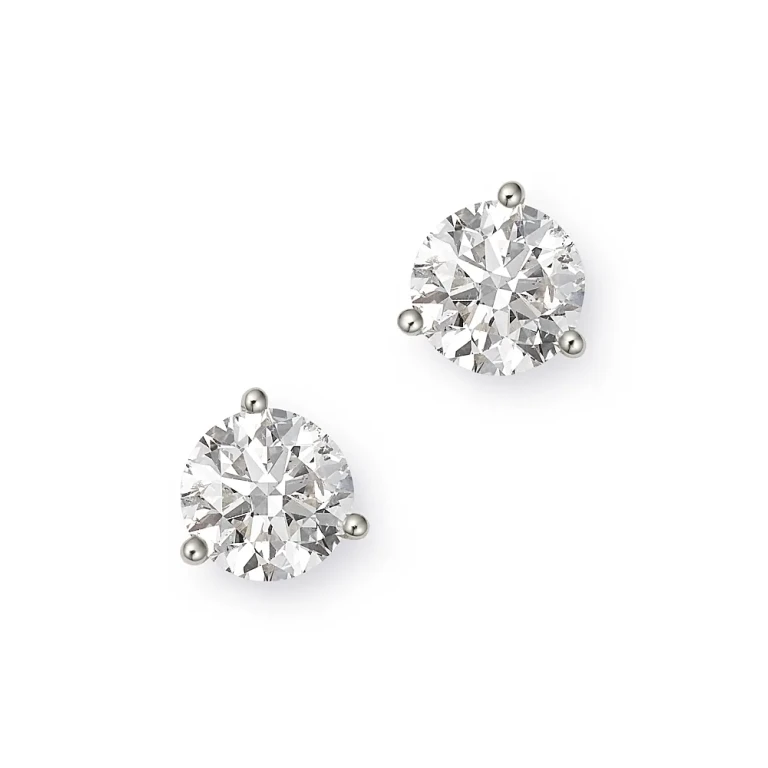 Certified Diamond Solitaire Stud Earrings in 14K White Gold, 3.0 tcw