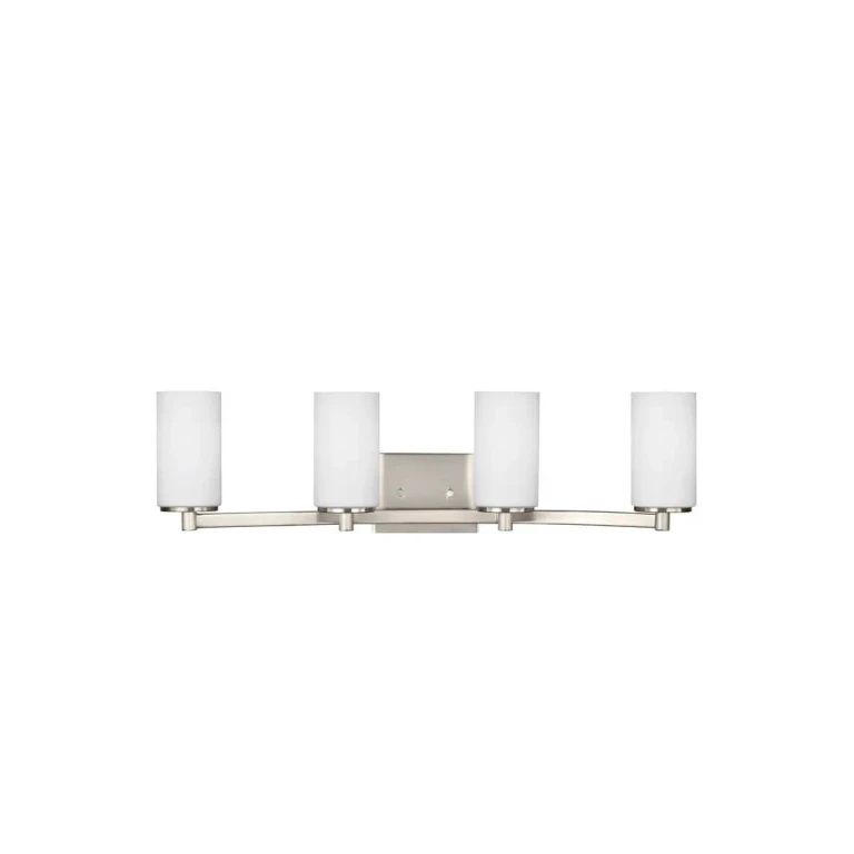 Brushed Nickel Four Light Wall Bath from the Hettinger Collection