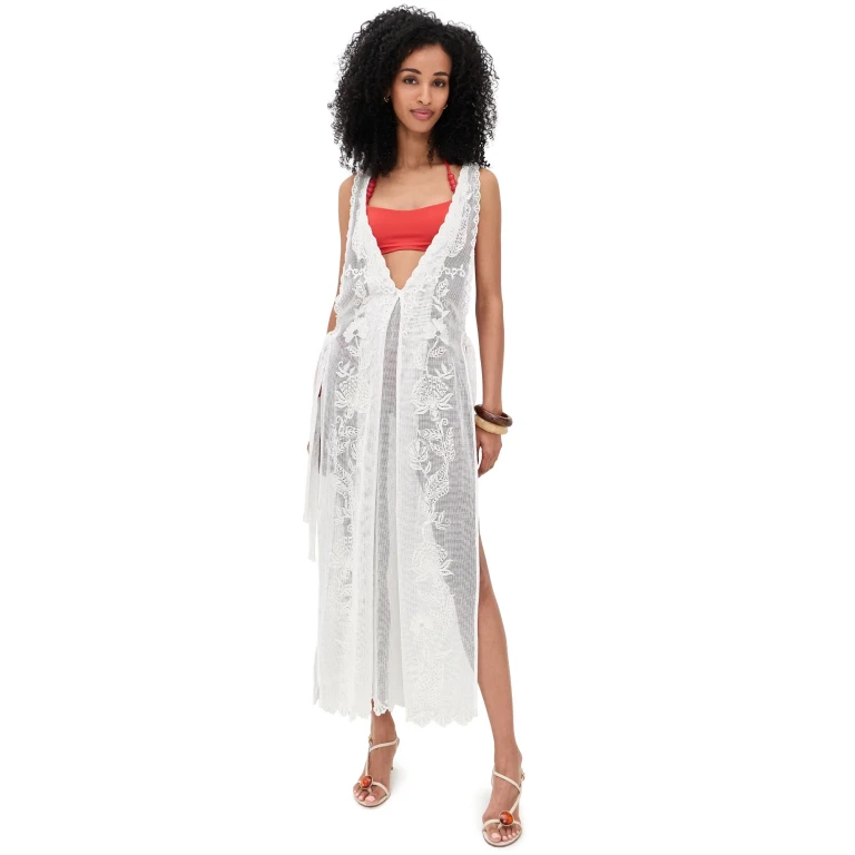 FARM Rio Sea Flowers Embroidered Cover Up White L