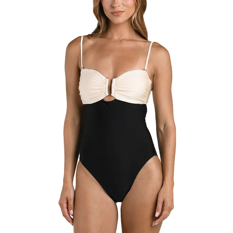 L'Agence Emilia Solids Color Block Bandeau One Piece Swimsuit