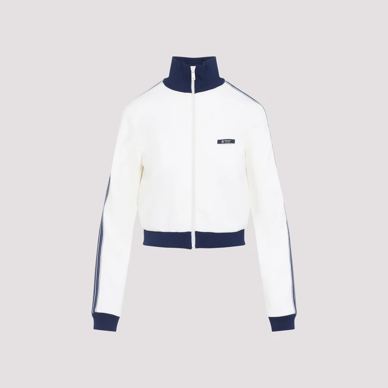 Prada Zip-Up Logo Jacket White Polyester - Women