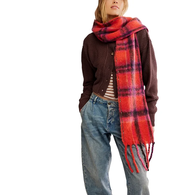 Free People Highland Plaid Skinny Scarf