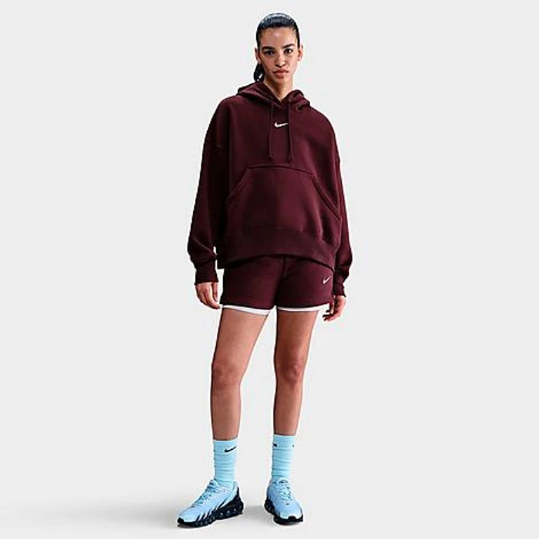 Nike Women's Sportswear Phoenix Fleece Over-Oversized Pullover Hoodie in Burgundy Crush/Sail Size: XS