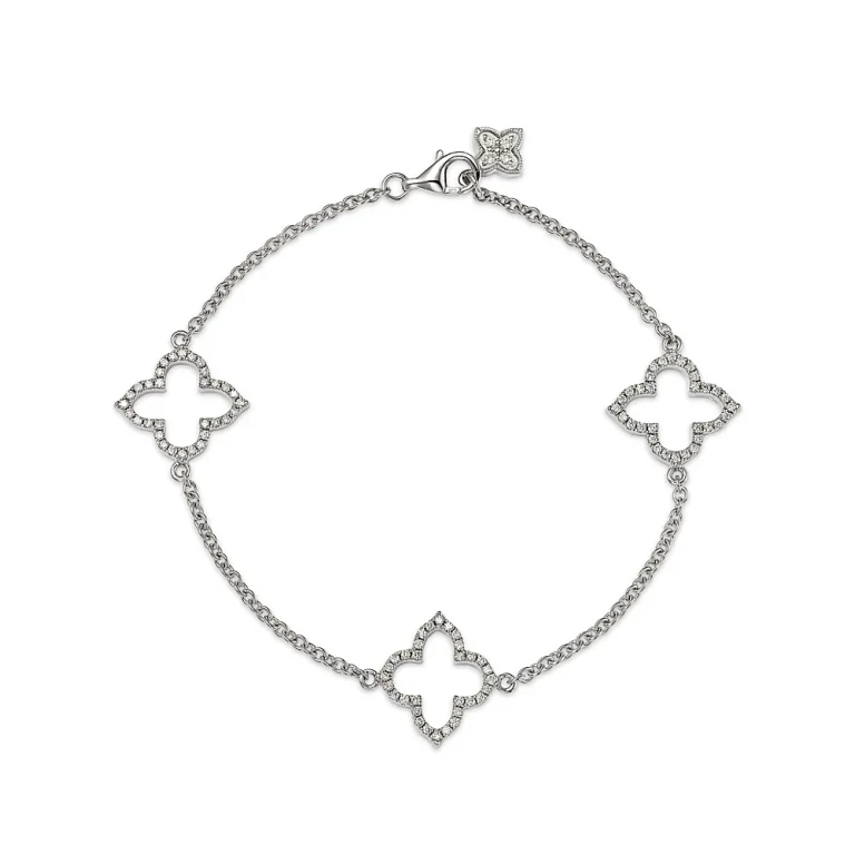 Diamond Clover Station Bracelet in 14K White Gold, 0.38 tcw