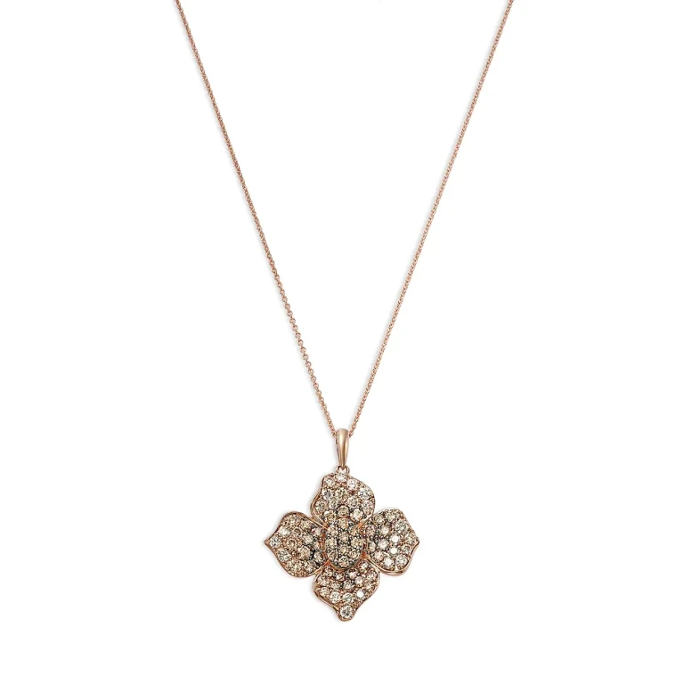 Brown Ombre Diamond Flower Pendant Necklace in 14K Rose Gold, 1.72 tcw