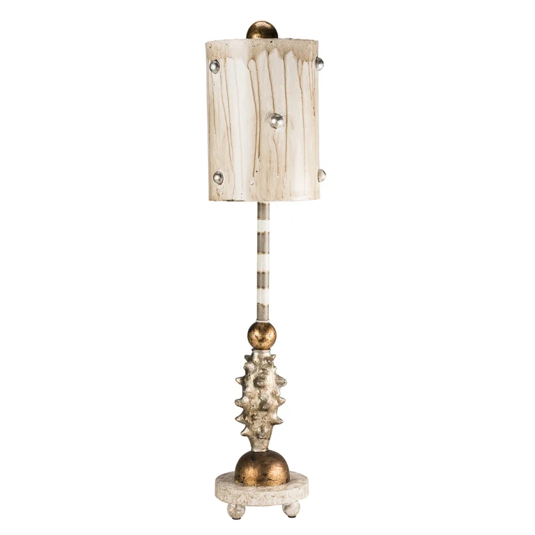 Pome 1-Light Table Lamp in Cream, Putty Striped w with Gold Leafed