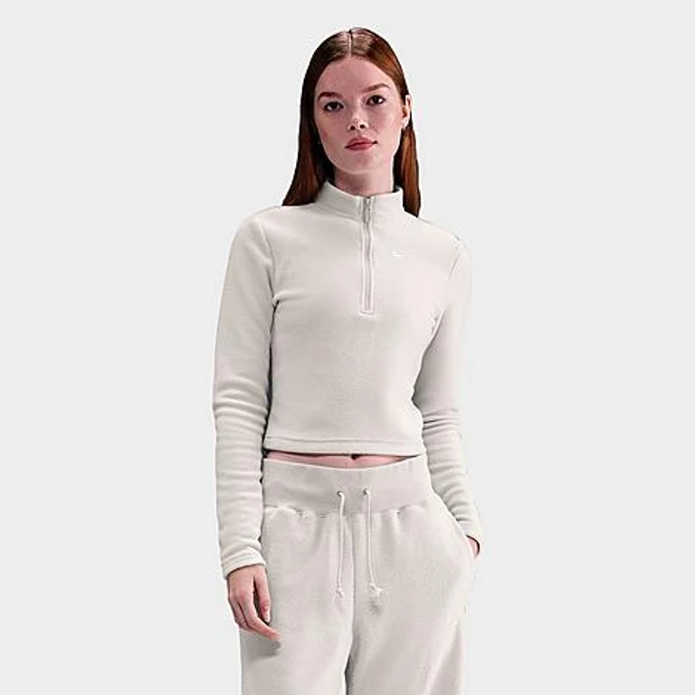 Nike Women's Sportswear Phoenix Plush Cozy Fleece Long-Sleeve Half-Zip Top in Light Bone/Sail Size: XS