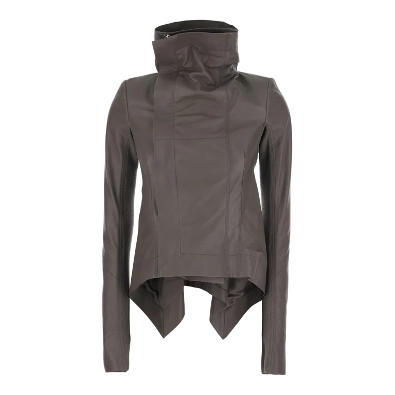 Rick Owens Oversized naska Jacket With High Collar And Front Zip Closure In Grey Leather For Women