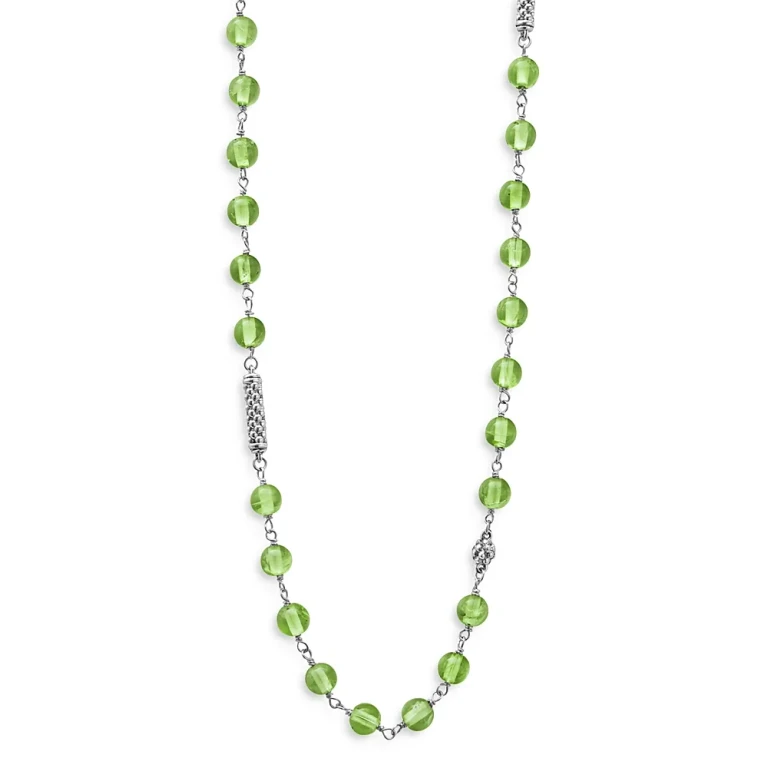 Lagos Sterling Silver Caviar Peridot Bead Station Necklace, 34