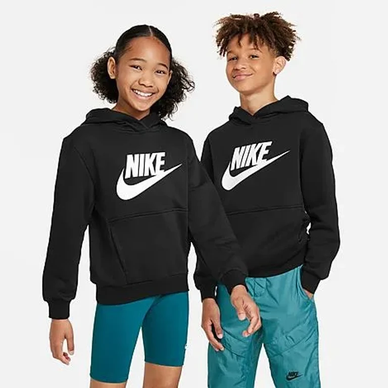 Nike Big Kids Sportswear Club Fleece Pullover Hoodie in Black/White Size: XS