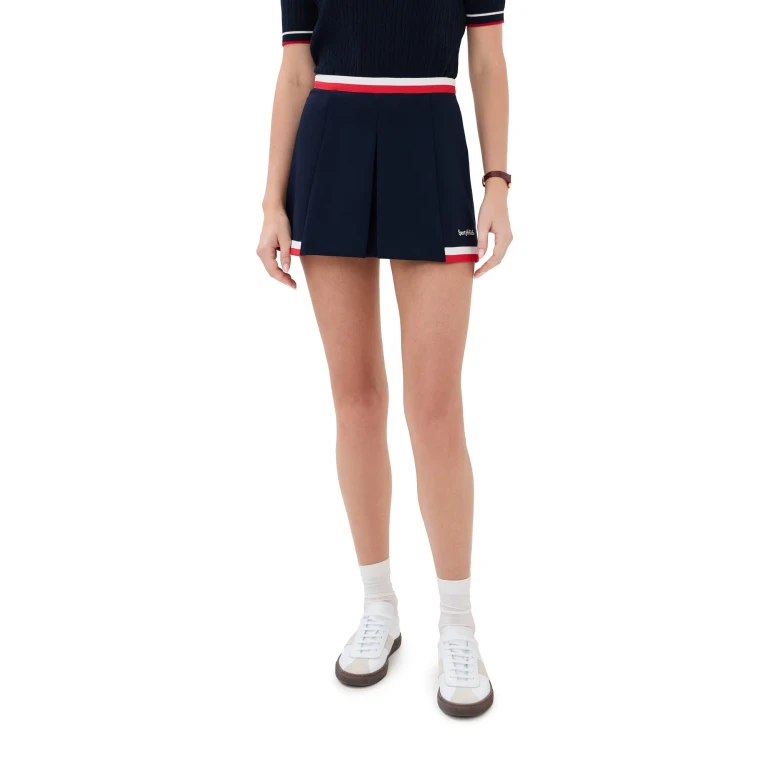 Sporty & Rich Serif Logo Mila Pleated Skirt Navy White/Bright Red M