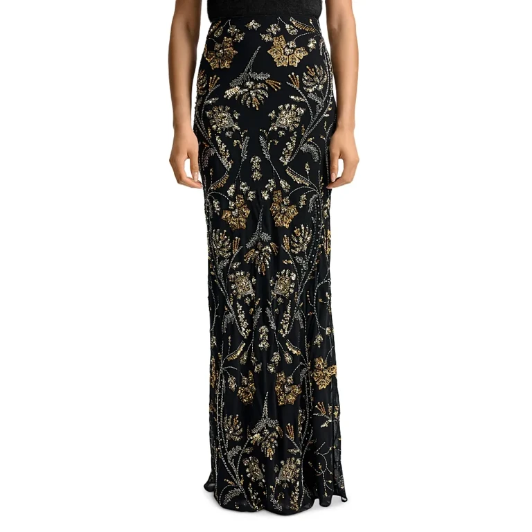 Veronica Beard Medina Sequin Floral Maxi Skirt