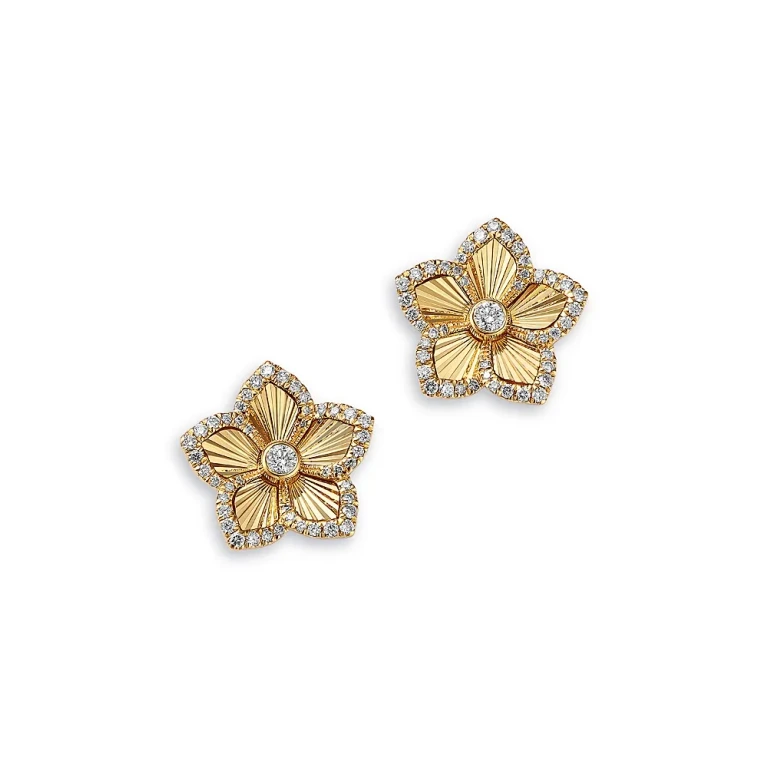 Diamond Flower Stud Earrings in 14K Yellow Gold, 0.45 tcw