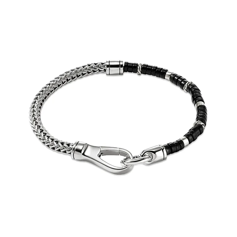 John Hardy Sterling Silver Heishi Black Onyx Beaded Flex Bracelet