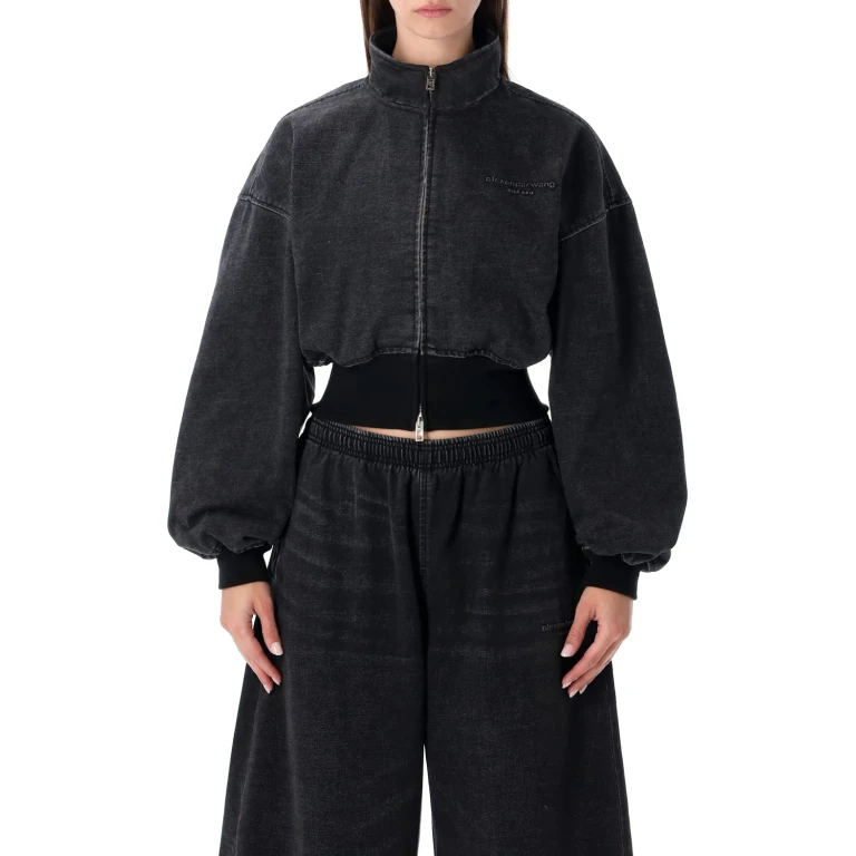 Alexander Wang Black Denim Funnel Neck Jacket