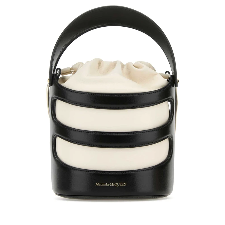 Alexander McQueen Two-Tone Leather The Rise Bucket Bag Blacksoftivory Borse A Secchiello - Women