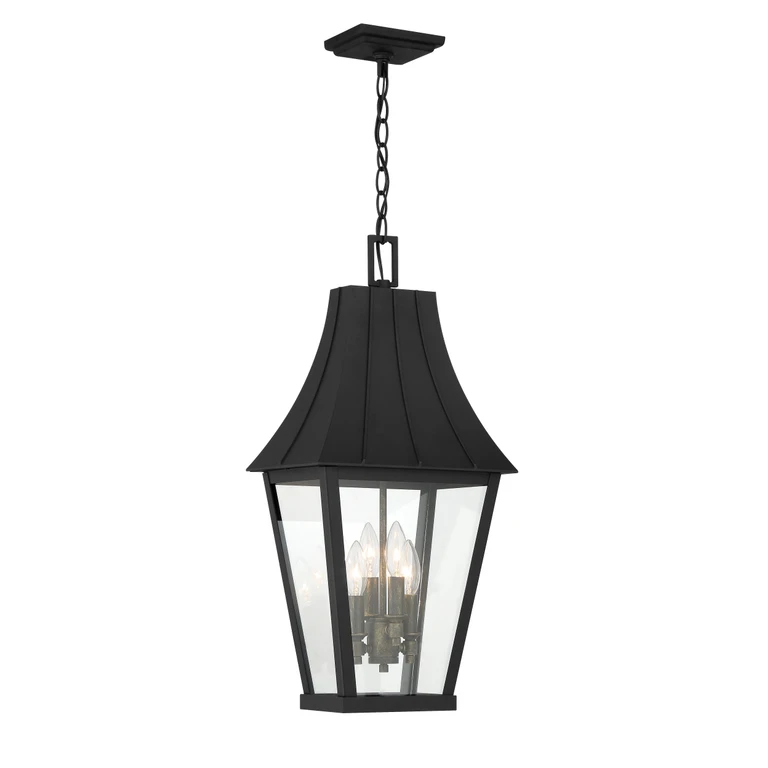 Chateau Grande 4-Light Outdoor Hanging Light in Coal With Gold