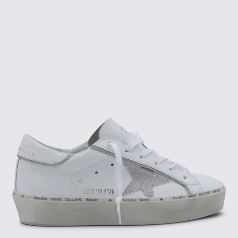Golden Goose White And Platinum Leather Hi Star Sneakers