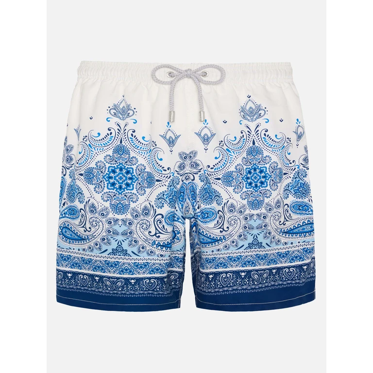 Mc2 Saint Barth Mid-Length Gustavia Swim-Shorts With Paisley Placed Print White Swimshort - Men