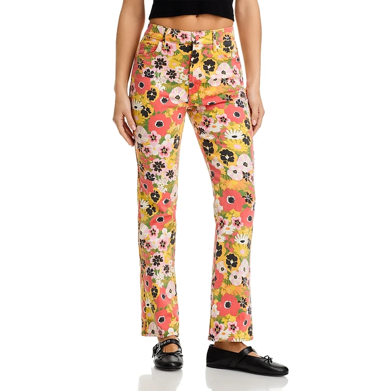 Mother Smokin Double Flood High Rise Ankle Jeans in Flowers Al Fresco