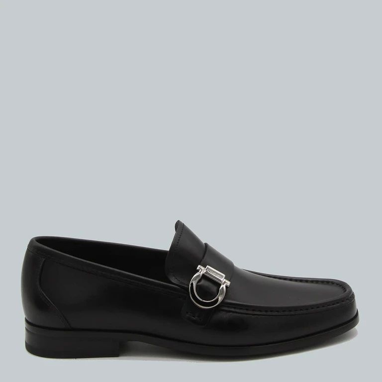 Ferragamo Black Leather Caspian Loafers