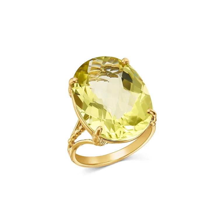 Lemon Quartz Oval Cut Ring in 14K Yellow Gold