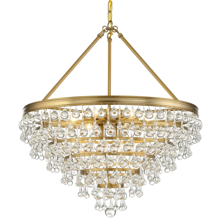 Calypso 8-Light 27" Transitional Chandelier in Vibrant Gold with Clear Glass Drops Crystals