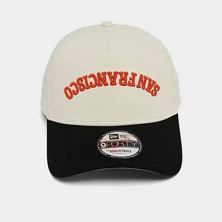 New Era Women's San Francisco Giants MLB 9FORTY Upside Down A-Frame Snapback Hat in Chrome/Official Team Color