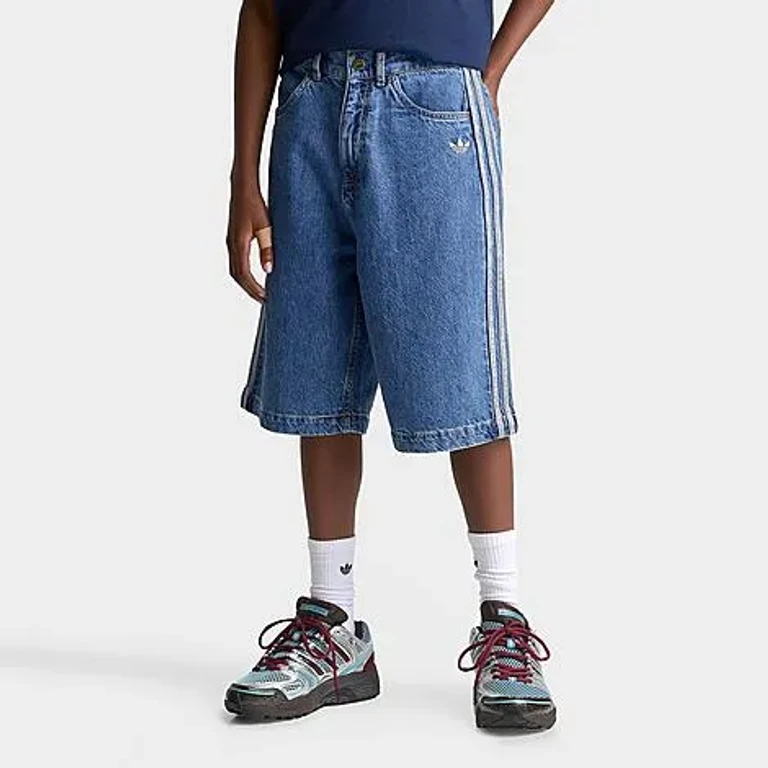 adidas Big Kids Originals Denim Shorts in Antique Wash Denim Size: Small