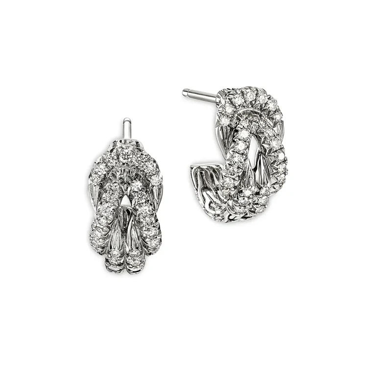 John Hardy Sterling Silver Love Knot Diamond Pave Small Half Hoop Earrings