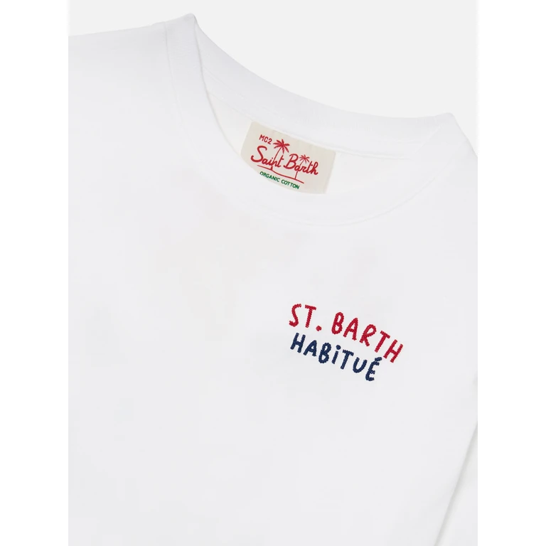 Mc2 Saint Barth Portland Jr T-Shirt With Habitué Embroidery On Front And Back White