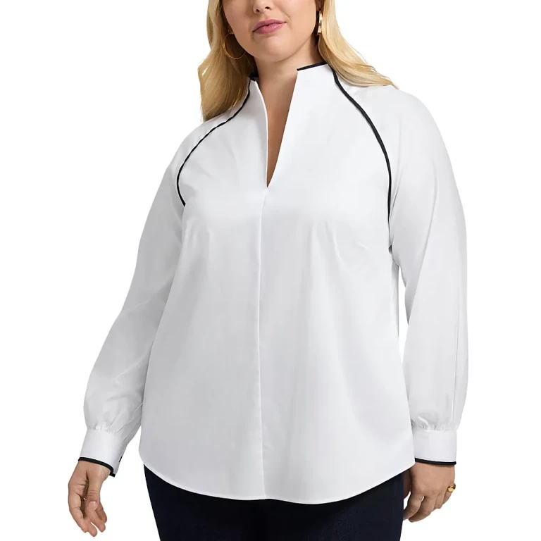 Foxcroft Plus Daphne Long Sleeve Matte Sateen Popover Shirt