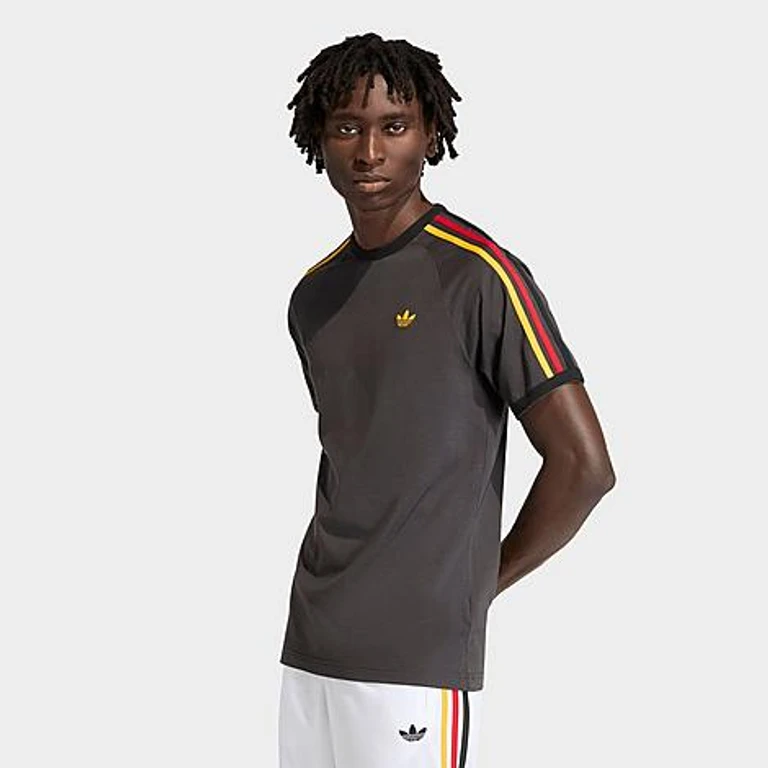 adidas Men's Originals adicolor Sport 3-Stripes T-Shirt in Utility Black/Collegiate Gold/Power Red Size: XS
