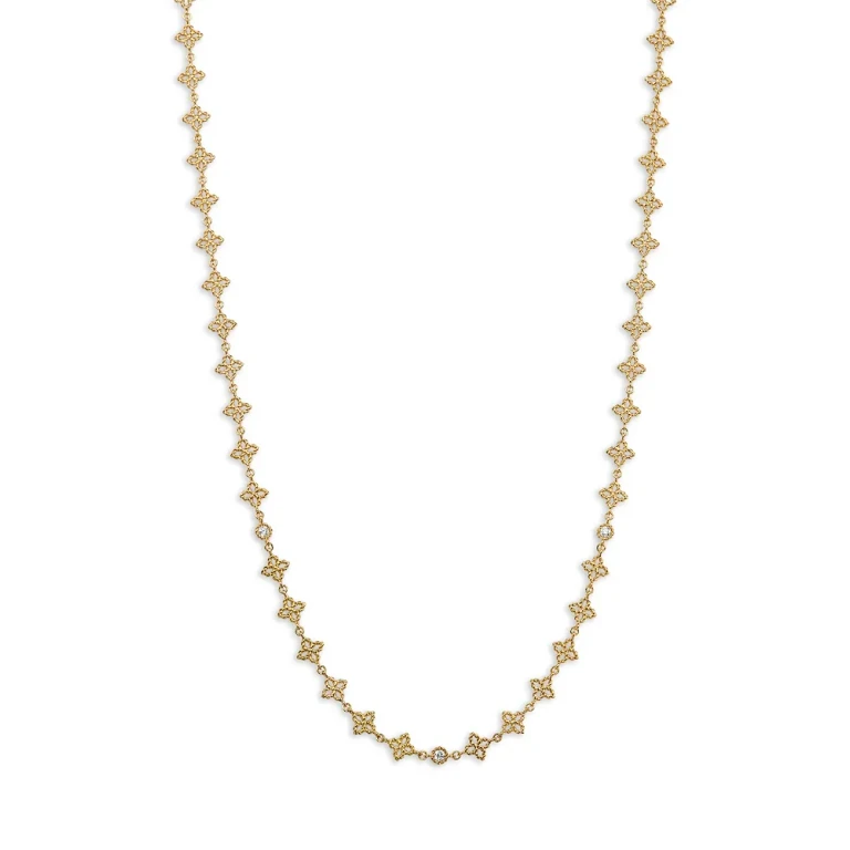 Roberto Coin 18K Yellow Gold Diamond Principessa Flower Necklace, 17