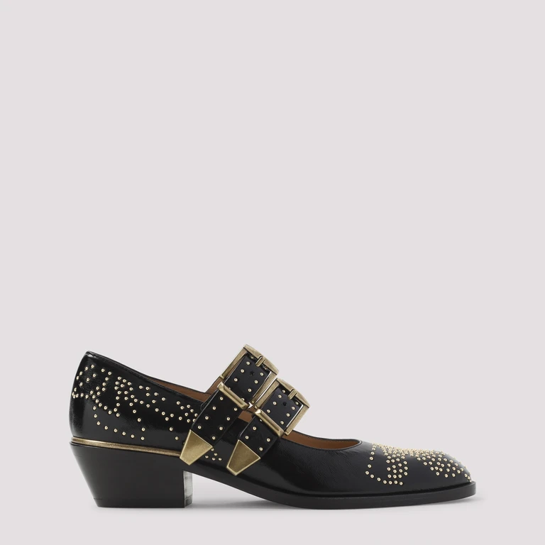 Chloé Susan Pumps Black Calf Leather Brass Shoe - Women