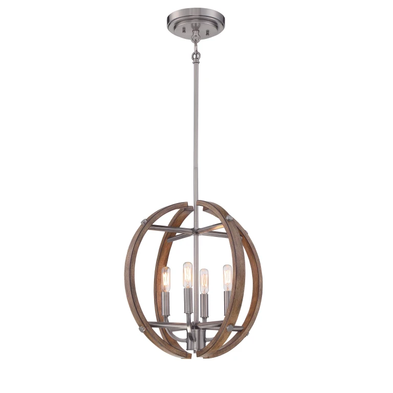 Country Estates 4-Light 17" Pendant Light in Sun Faded Wood with Brushed Nickel
