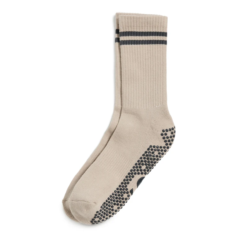 Stems Striped Grip Socks Taupe One Size