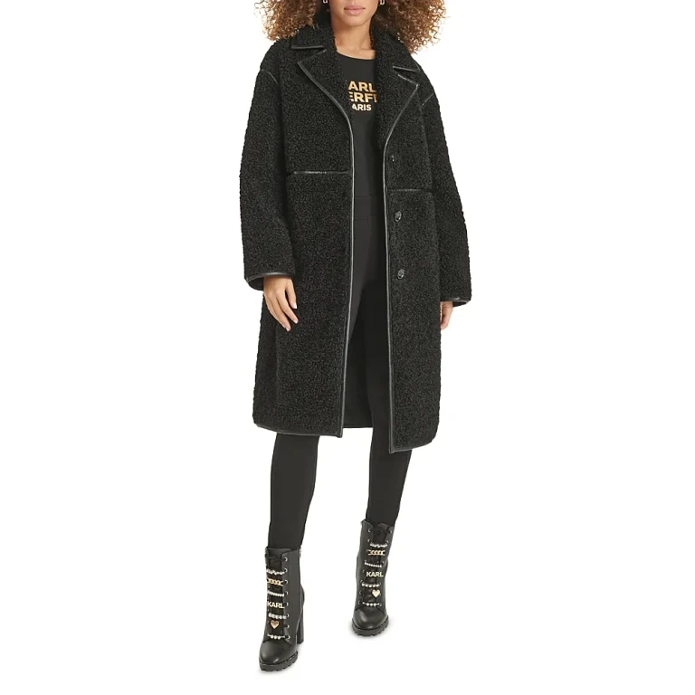 Karl Lagerfeld Paris Faux Sherpa Button Front Jacket