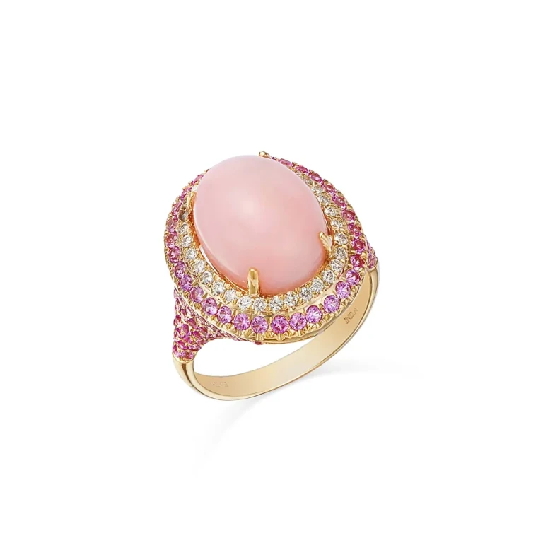 Pink Opal, Pink Sapphire & Diamond Statement Ring in 14K Yellow Gold