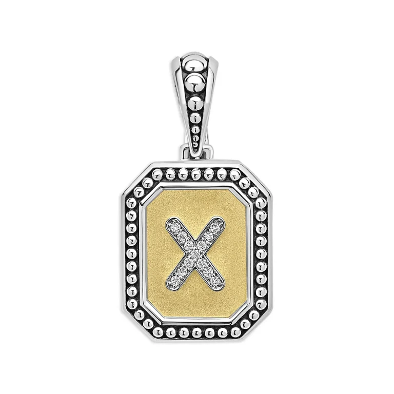 Lagos Signature Caviar Sterling Silver & 18K Yellow Gold Octagon Diamond A Initial Charm, 0.05 tcw