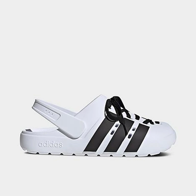 adidas Men's adilette 2.0 Clog Shoes in White/Black/Gold Metallic Size: 4.0