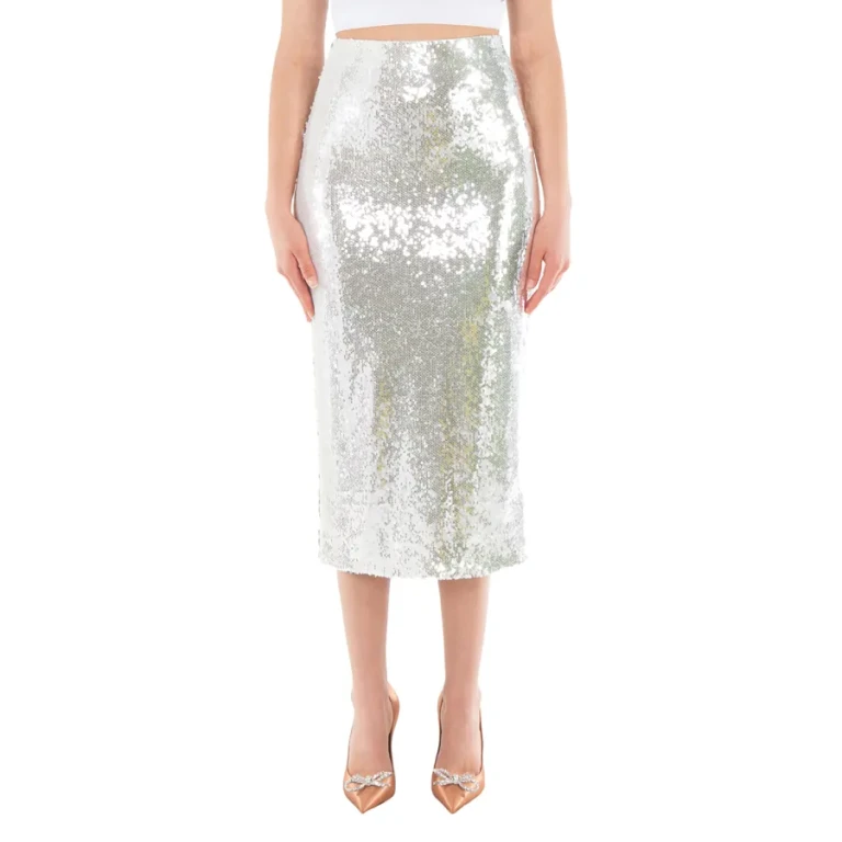Rotate Ladies Bright White Sequined Midi Pencil Skirt