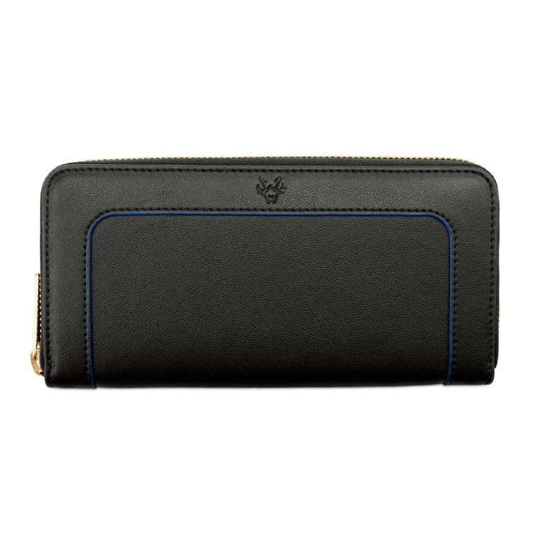 Wilton Zipped Purse Wallet in Black & Cobalt Blue