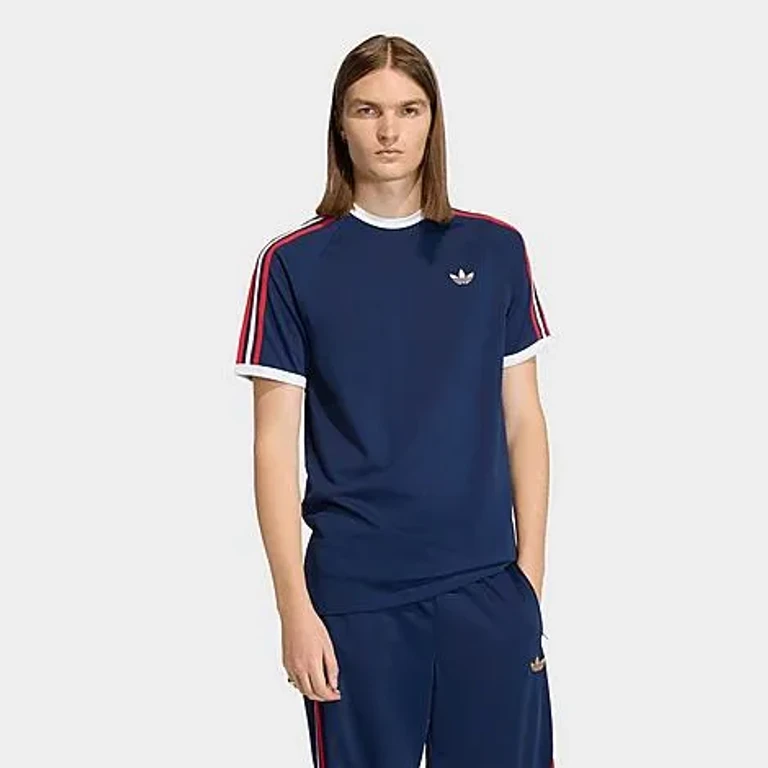 adidas Men's Originals adicolor 3-Stripes T-Shirt in Night Indigo/Better Scarlet/White Size: Small